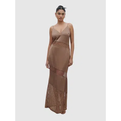 Pretty Lavish Monique Lace Inserted Slip Dress In Brown