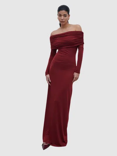 Pretty Lavish Perrie Bardot Jersey Maxi Dress In Burgundy