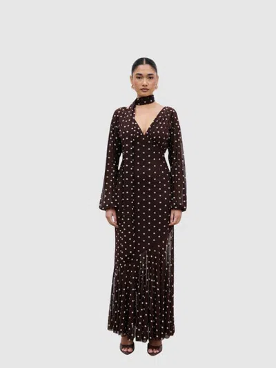 Pretty Lavish Petula Scarf Mesh Maxi Dress In Brown
