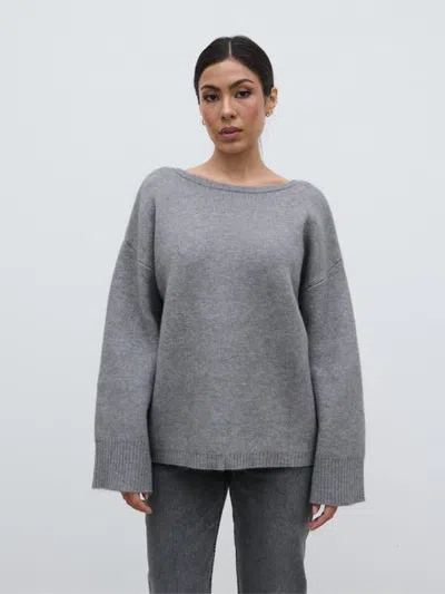 Pretty Lavish Quinn Slash Neck Knit Jumper In Gray