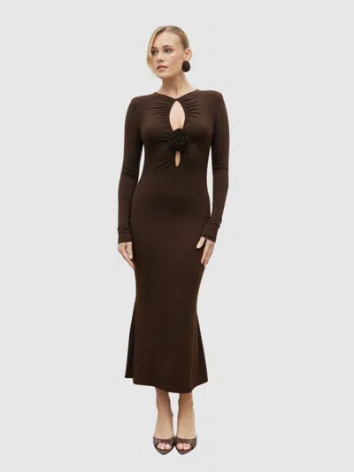 Pretty Lavish Ragan Corsage Jersey Midi Dress In Brown