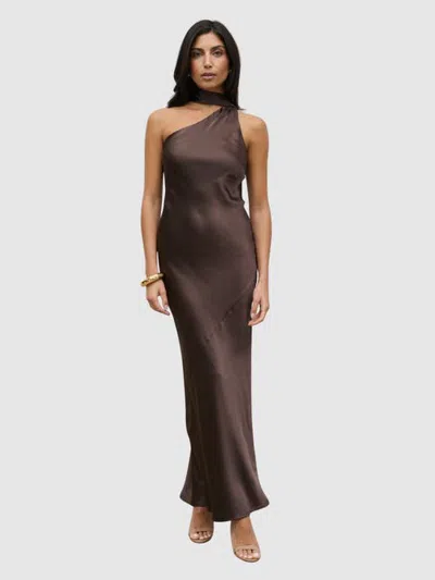 Pretty Lavish Sheree One Shoulder Sash Maxi Dress In Brown