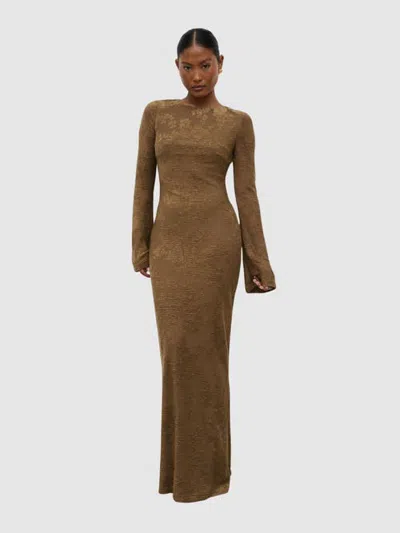 Pretty Lavish Tanaia Long Sleeve Jersey Maxi Dress In Brown
