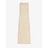 Pretty Lavish Womens Beige Cream Stripe Ocean Stripe-pattern Knitted Maxi Dress