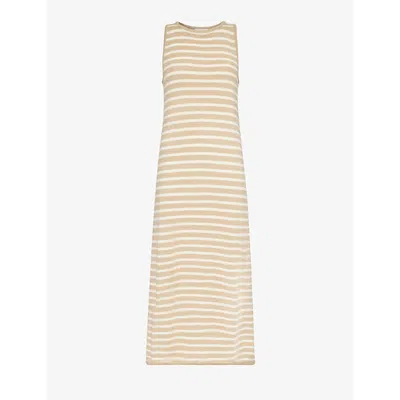 Pretty Lavish Womens Beige Cream Stripe Ocean Stripe-pattern Knitted Maxi Dress
