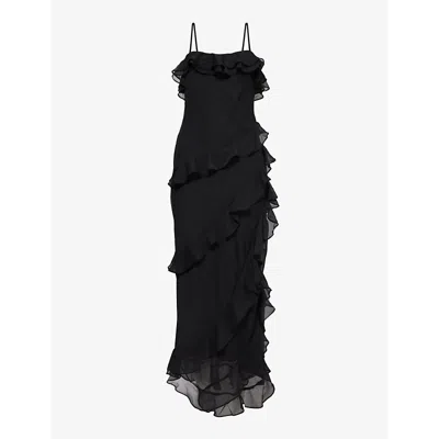Pretty Lavish Womens Black Aryana Ruffled Crepe Midi Dress