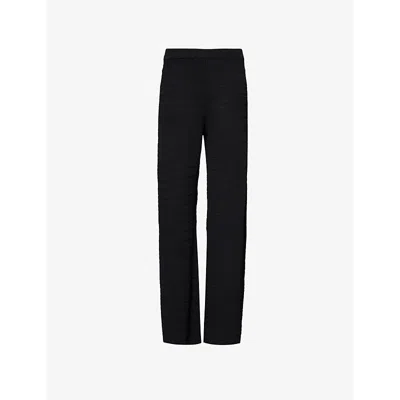 Pretty Lavish Womens Black Bridget Crochet Wide-leg High-rise Knitted Trousers