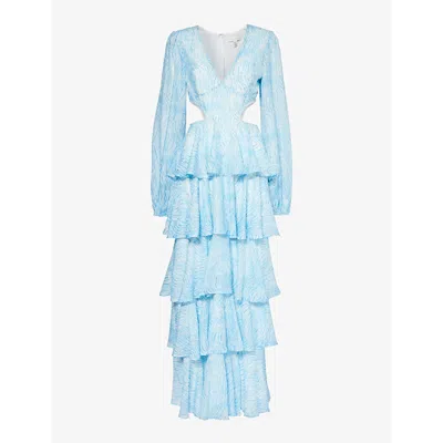 Pretty Lavish Ashton Abstract-print Chiffon Maxi Dress In Blue Swirl