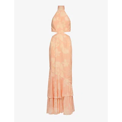 Pretty Lavish Womens Blush Abstract Leaf Nova Cut-out Crepe Maxi Dress