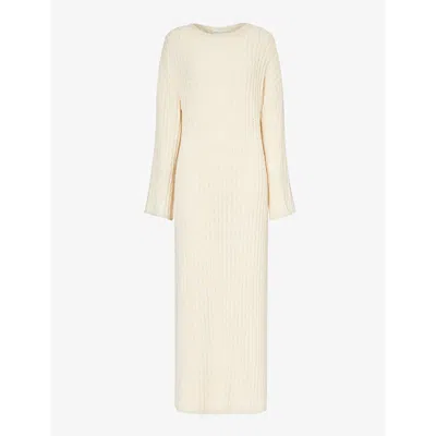 Pretty Lavish Eleanor Ribbed Knitted Maxi Dress In Cream