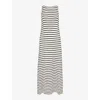 Pretty Lavish Womens Cream Navy Stripe Ocean Stripe-pattern Knitted Maxi Dress