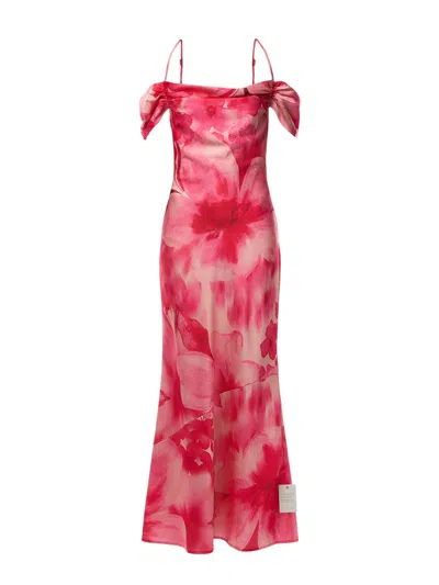 Pretty Lavish Asymmetric Cold Shoulder Slip Maxi Dress In Pink Large Scale Floral