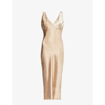 Pretty Lavish Womens Gold Piper V-neck Stretch-satin Midi Dress