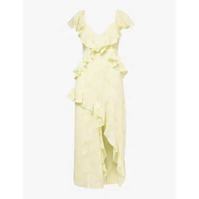 Pretty Lavish Womens Lemon Eloise Ruffled Woven Midi Dress