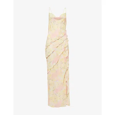 Pretty Lavish Womens Abstract Floral Constance Ruffled Chiffon Maxi Dress