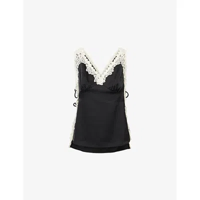 Pretty Lavish Womens Black & Cream Franca V-neck Lace Satin Top