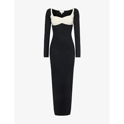 Pretty Lavish Womens  Freya Flared-sleeve Stretch-knit Maxi Dre In Black And Cream