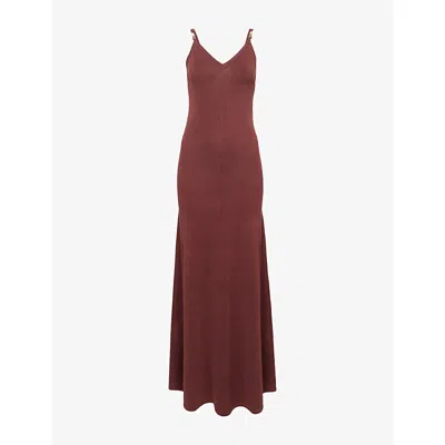 Pretty Lavish Womens Brown Connie V-neck Knitted Maxi Dress