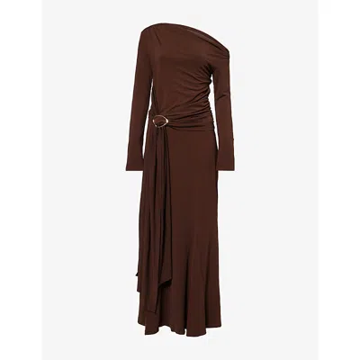 Pretty Lavish Womens Yarelia Ruched Jersey Maxi Dress Brown