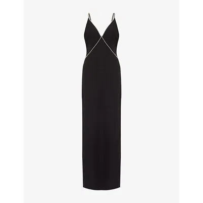 Pretty Lavish Womens Crystal-embellished Plunge-neck Stretch-woven Maxi Dress Black