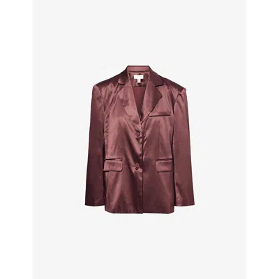 Pretty Lavish Womens Deep Wine Beck Single-breasted Oversized Satin Blazer