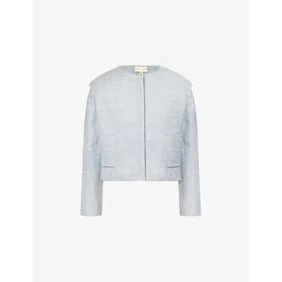 Pretty Lavish Womens Grey Rudy Boxy-fit Cropped Felted Jacket