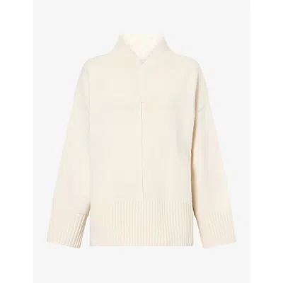 Pretty Lavish Womens Jemma Rib-neck Knitted Jumper Cream Xs In Pink