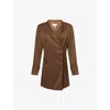 Pretty Lavish Womens Khaki Brown Iris Wrap-front Stretch-woven Mini Dress In Brown