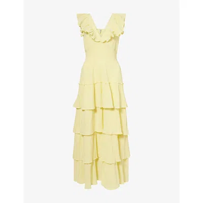 Pretty Lavish Womens Lemon Opal Ruffle Cotton Maxi Dress