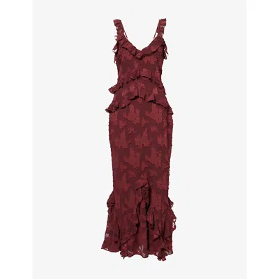 Pretty Lavish Womens Mahogany Helena Ruffled Woven Maxi Dress In Burgundy