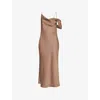 Pretty Lavish Asymmetric Cowl Satin Midaxi Slip Dress In Mocha