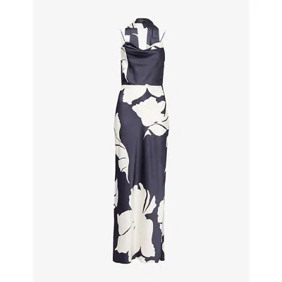 Pretty Lavish Womens Monochrome Floral Keisha Scarf Woven Maxi Dress In Blue