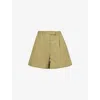 Pretty Lavish Womens Olive Thali Pleat-front Cotton-linen Shorts