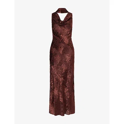 Pretty Lavish Womens Brown Ainsley Cowl-neck Woven Maxi Dress