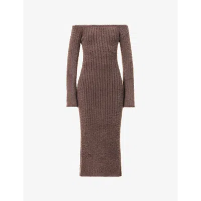 Pretty Lavish Womens Chocolate Plum Alora Fluffy-texture Knitted Maxi Dress