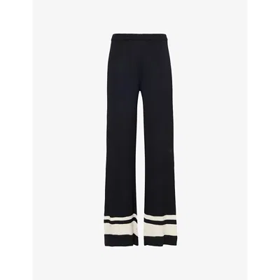 Pretty Lavish Womens Black And Cream Cassie Straight-leg Mid-rise Knitted Trousers