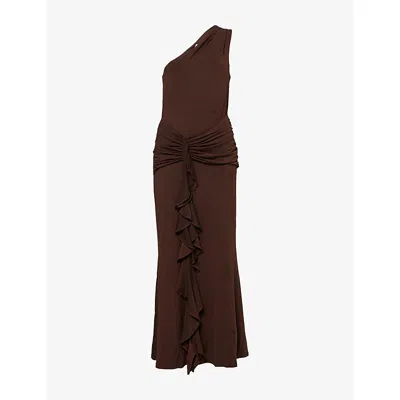 Pretty Lavish Womens Brown Celina Draped Stretch-jersey Maxi Dress In Burgundy
