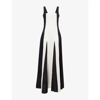 Pretty Lavish Square Neck Contrast Linen Look Maxi Dress In Black