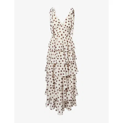 Pretty Lavish Womens Seaspray Fiore Tie Ruffle Woven Maxi Dress In Gray