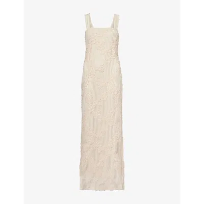 Pretty Lavish Womens Gigou Crochet Knitted Maxi Dress Cream In White