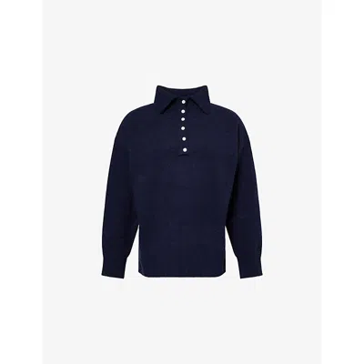 Pretty Lavish Womens Navy Laurent Collared Knitted Jumper In Blue