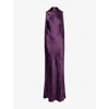 Pretty Lavish Womens Dark Grape Lethe Drape Scarf Satin Maxi Dress In Brown
