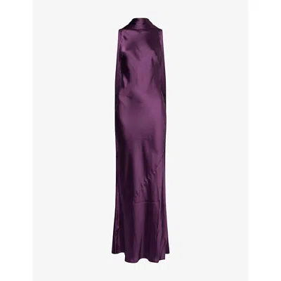 Pretty Lavish Womens Dark Grape Lethe Drape Scarf Satin Maxi Dress In Brown