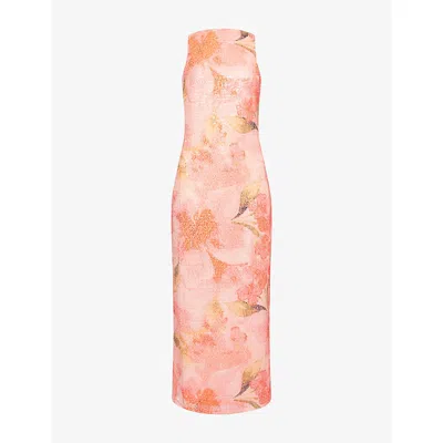 Pretty Lavish Womens Orange Floral Lilou Printed Sequin Woven Maxi Dress
