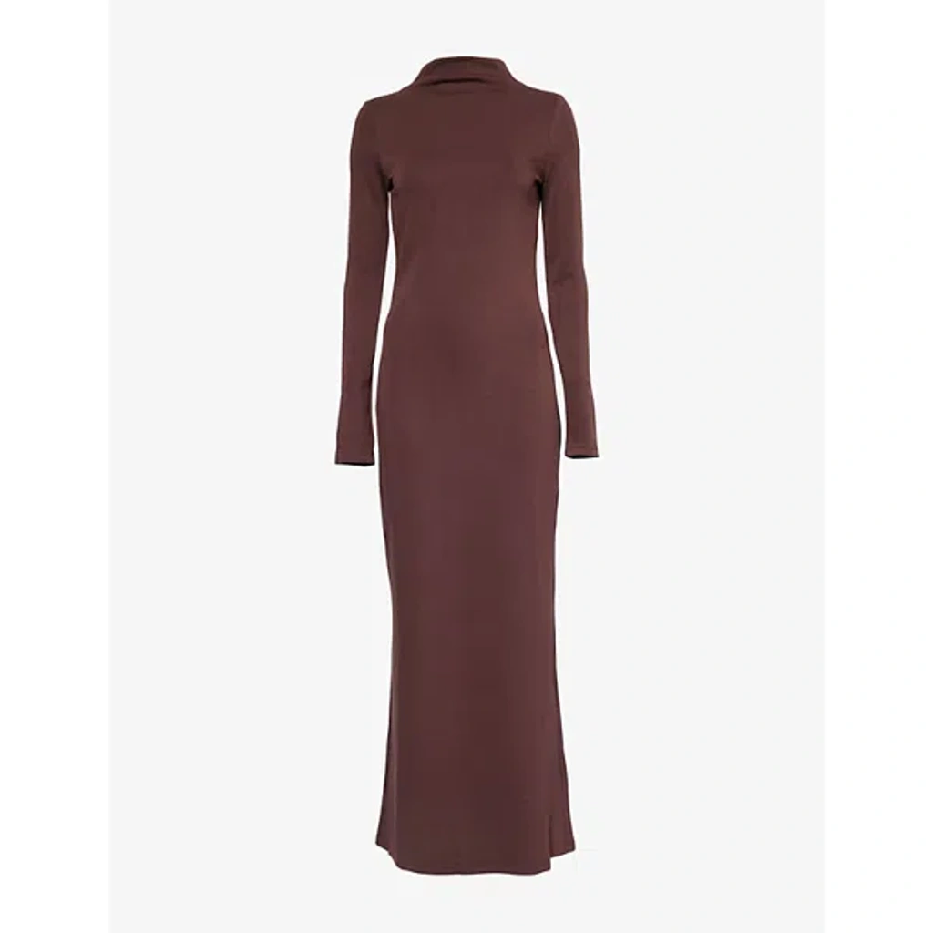 Pretty Lavish Womens Brown Long-sleeves Funnel-neck Stretch-woven Blend  Maxi Dress | ModeSens