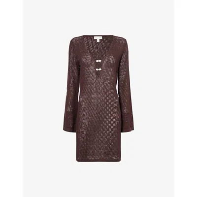 Pretty Lavish Womens Brown Madeline V-neck Knitted Mini Dress