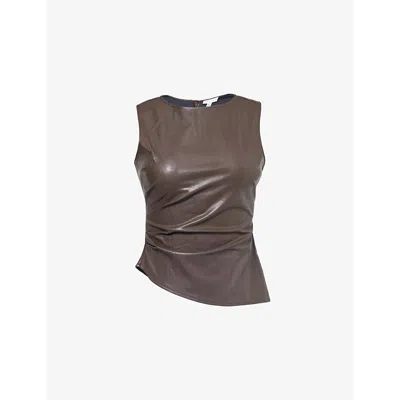 Pretty Lavish Womens Brown Maeve Ruched Faux-leather Top