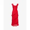 Pretty Lavish Womens Red Neima Devore Frilled Woven Midi Dress In Red