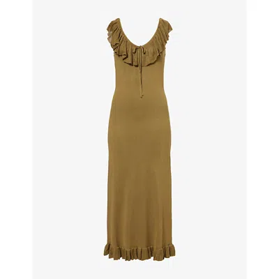 Pretty Lavish Womens Green Sascha Frill Knit Midi Dress In Brown