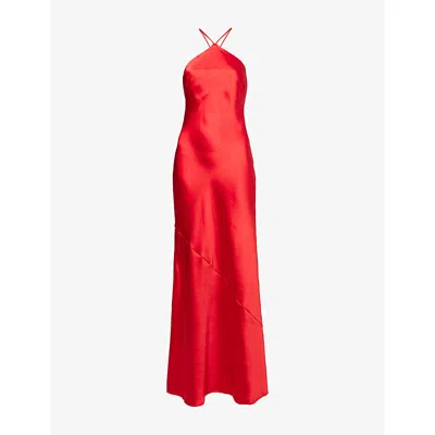 Pretty Lavish Womens Red Yvette Halterneck Woven Maxi Dress